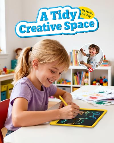 Image of Bravokids 12 Inch LCD Writing Tablet for 3-8 Year Olds - Electronic Drawing Pad and Doodle Board as Educational Birthday Gifts for Girls and Boys (Yellow)
