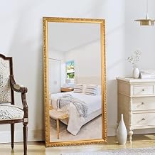 Large Decorative Mirror for Wall Decor, 59x 29 Gold Antiuqe Living Room Mirrors with Ornate Carvings Wood Frame, Big Vanity Mirror for Bathroom, Horizontal/Vertical