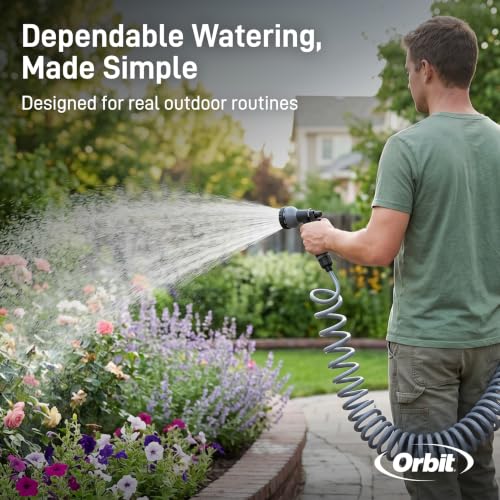 Orbit Coil Garden Hose, 25 ft, with 8-Pattern Nozzle, Gray - 26382 - image 8