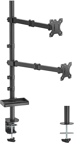 Miniatura 1 de UPGRAVITY Soporte vertical dual para monitor con bandeja de almacenamiento, soporte de monitor apilado para dos pantallas de computadora de 13 a 32