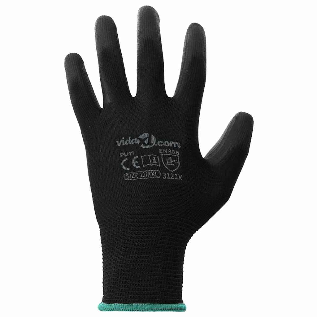 Arbeitshandschuhe 24 Stück Schwarz XXL Polyester rutschfest, abriebfest, vielseitig für Garten, Werkstatt, Industrie, Handwerk, Montage, Logistik und mechanische Aufgaben