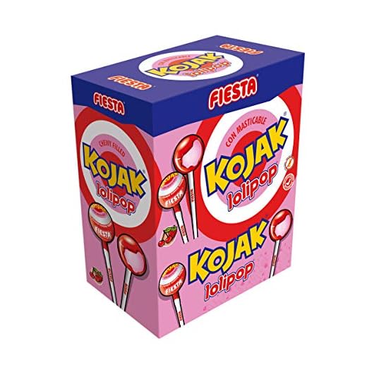 100 Chupa Chups Kojab de Fiesta sabor cereza y fresa Ganga de 15€ Fiesta Kojak Caramelo con Palo Relleno de Caramelo Masticable Sabor Cereza y Fresa - 100 Piezas