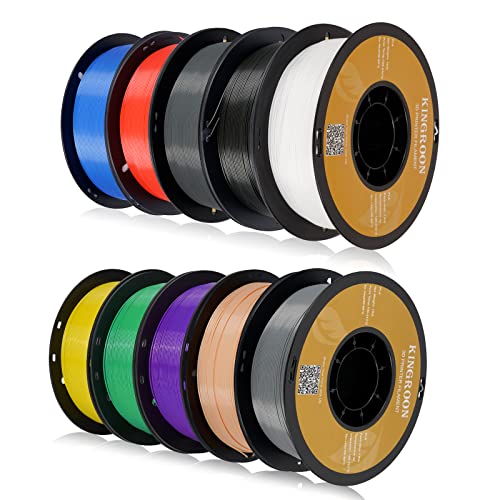Image of Kingroon PLA 3D Printer Filament, 10 Rolls, Dimensional Accuracy + /- 0.02 mm, 10kg Spool(22lbs), 1.75 mm,Black White Grey Red Blue Green Purple Skin Silver Yellow