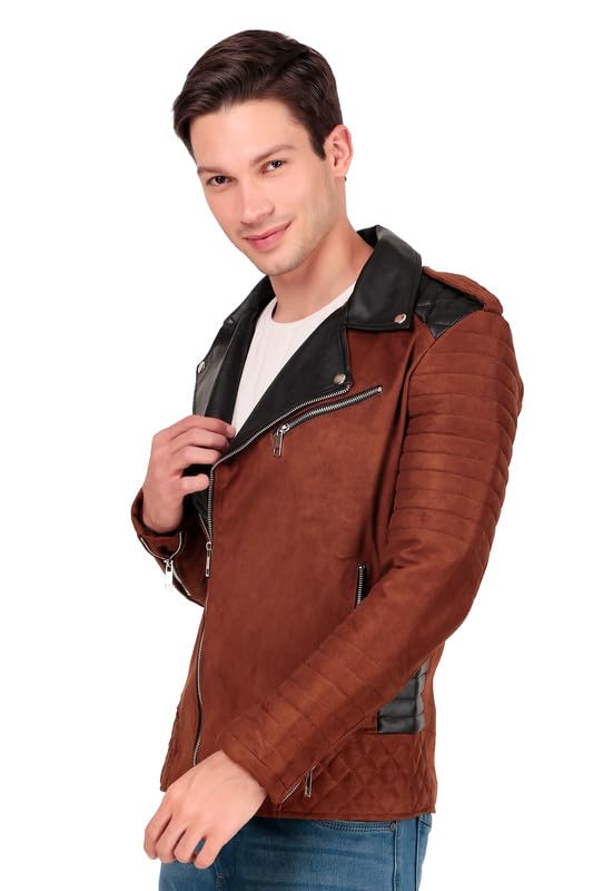 Image of Leather Retail Men's Casual Suede Leather Motor Cycle Jacket (Brown)