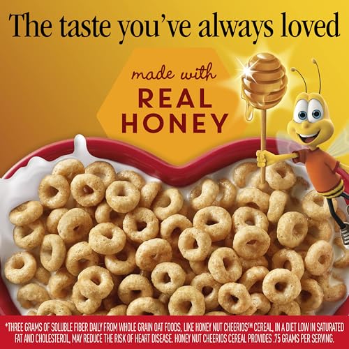 Image of Honey Nut Cheerios, Heart Healthy Gluten Free Breakfast Cereal with Whole Grain Oats, Large Size, 15.4 oz (Pack of 10)