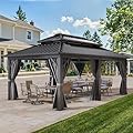 YITAHOME 12X18FT Metal Hardtop Gazebo Double Roof Canopy Galvanized Iron Aluminum Garden Gazebo Curtains Netting for Patios Backyards Decks Lawns