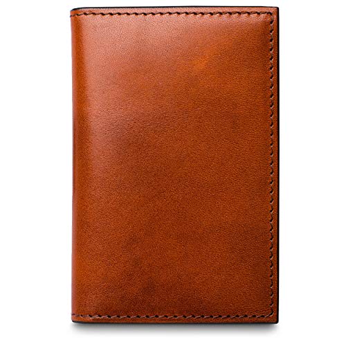 Image of Bosca Men's Leather Card Holder Wallet - Italian Full Grain Vegetable Tanned Credit Card Case - 6 Card Slots, 2 Receipt Wells - Classic Glossy Finish - Gift-Ready Packaging - Amber Brown