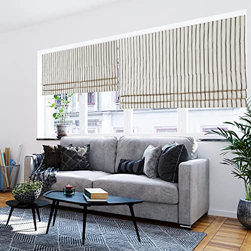 Artdix Cordless Roman Shades Blinds Window Shades - Greyish Blue Stripe 20 W X 36L Inches Lined Blackout Thermal Fabric Custom Roman Shades For Windows, Doors, Kitchen #TOP4