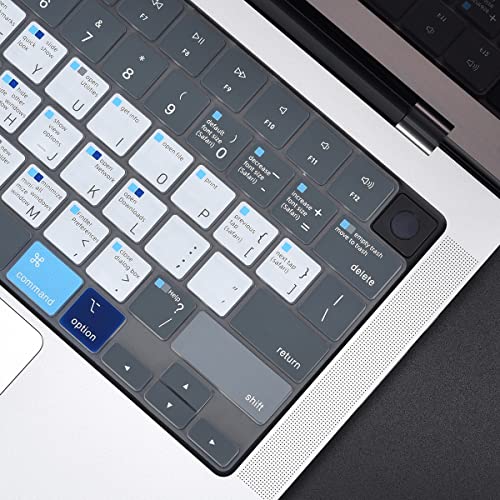 Macos Shortcuts Keyboard Cover For Macbook Pro 14 Inch A2779 A2442 & Macbook Pro 16 Inch A2780 A2485, Macbook Air 15.3" 13.6" A2941 A2681, Macbook Air 15 Inch Keyboard Skin Protector, White Blue #TOP2