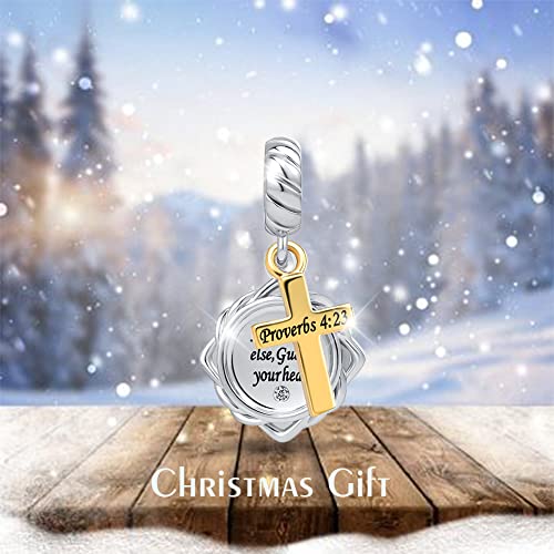 Religious Cross Dangle Charm Bible Verse Quote Scripture Gold Bead for Pandora Bracelet2