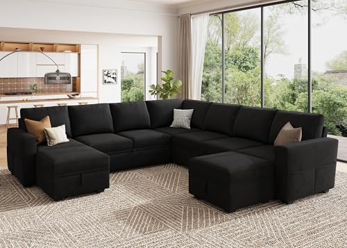 Image of HONBAY Modular Sectional Sleeper Sofa with Pull Out Couch, Oversized U Shaped Sleeper Pull Out Bed with Storage Sectional Couches for Living Room - Black