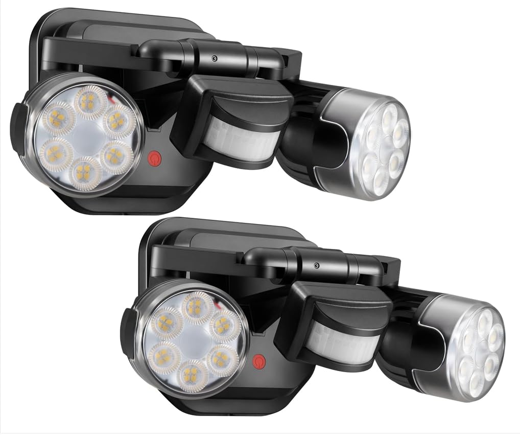 OREiN Set of 2 Outdoor Lights with Motion Sensor, 450° Super Wide Adjustment, Dimmable, 5000K, 12W = 150W, LED Outdoor Lights