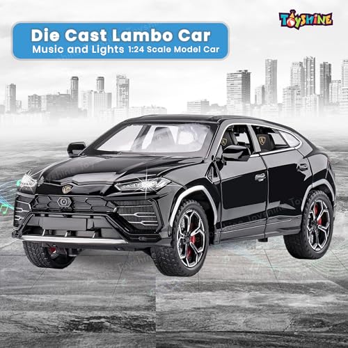 Image of Toyshine 1:24 Scale Die Cast Lambo Vehicle Toy Car with Music and Lights Along with Pull Back Function, Opening Doors and Back Feature for Kids Boy Girl 3+, Black