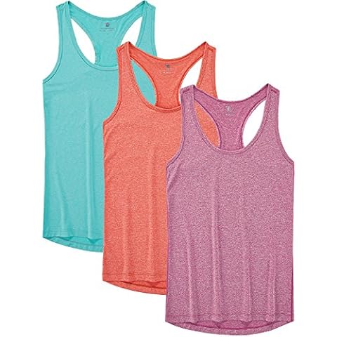 JINSHI Women's Activewear Vests Sport Sleeveless Tee Shirts Running Workout Clothes Dry Fit Racerback Yoga Tank Tops (Green/Orange/Pink) UK Size S Cover