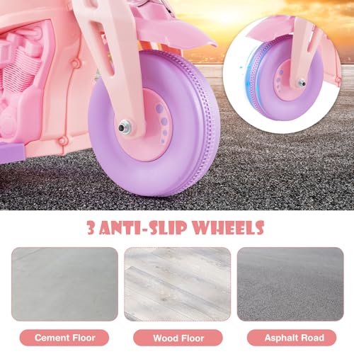 OLAKIDS Kids Motorcycle, 6V Electric Ride On Car with Automatic Bubble Function, Foot Pedal, Headlight, Music, 3 Anti-Skip Wheels Vehicle for Children, Toddler Ages 3+ (Violet) - image 7