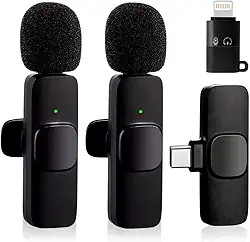 2 peças Microfone de lapela sem fio para telefone (Type C), microfone duplo sem fio para gravação de vídeo, transmissão ao vivo, vlog, YouTube, TikTok, Facebook, zoom - redução de ruído e plug-play. (Sem necessidade de APP/Bluetooth) (Andróide 2 peças)
