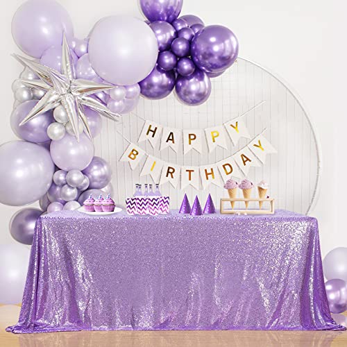 Image of B-COOL Rectangle Sequin Tablecloth Lilac Sparkle Tablecloth Glitz Tablecloth Sequin Table Cloth for Romantic Birthday Party Event Lavender 90x132 inches