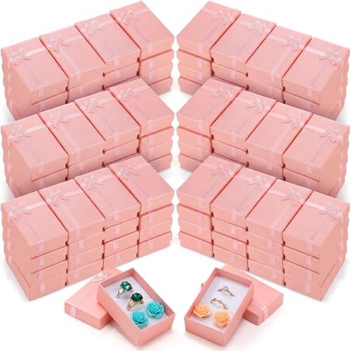 Ecally 96 Pcs Small Cardboard Jewelry Gift Boxes 2 x 3.1 x 1.1 Inches Earring Boxes for Jewelry Gift Rings Earring Necklaces (Pink)