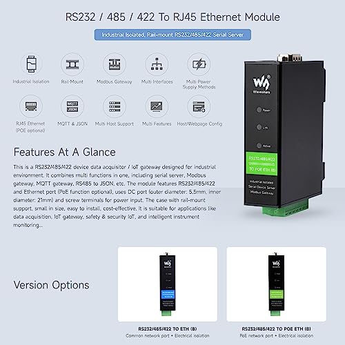 Waveshare RS232/485/422 to RJ45 Ethernet Module, TCP/IP to Serial, with POE Function, Bi-Directional Transparent Transmission, Suitable for Data Acquisition, Intelligent Instrument Monitoring, etc - Image 4