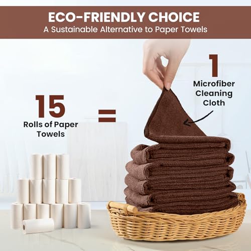 Image of SIFANGKE Microfiber Cleaning Cloth, 12 Pack Brown Cleaning Rags for Housekeeping, Reusable Microfiber Towels for Car, Kitchen, Bathroom and Household Cleaning Supplies, 11.8 inchX11.8 inch