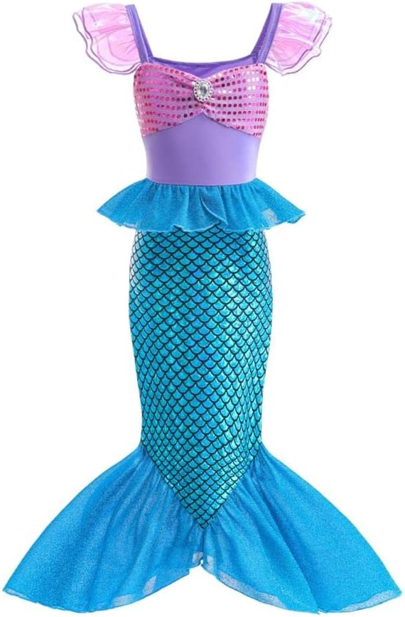 Lito Angels Little Mermaid Princess Fancy Dress Up Costume Birthday Party Outfit with Accessories for Kids Girls Age 2-9 Years, Purple Blue