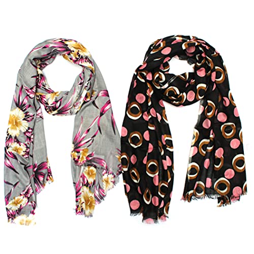 Image of Women's Trendy floral Printed Rayon Stoles Multicolour (Pack of 2)