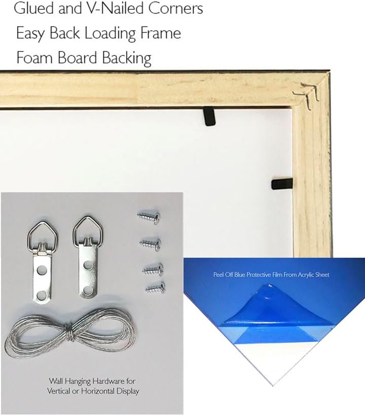 Miniatura 7 de Paquete de 4 portarretratos dorados de bambú de 8 x 10 pulgadas, madera maciza, acrílico resistente a los rayos UV, fácil instalación de pared para