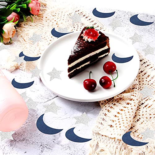 Image of Navy-Blue Moon Silver Star Confetti - 300pcs Glitter twinkle little star Table Confetti,Ramadan Mubarak Decor Birthday Wedding Baby Shower Party Decorations Lasting Surprise
