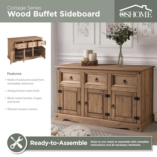 American Furniture Classics Cottage Series Wood Buffet Sideboard, Corona Brown