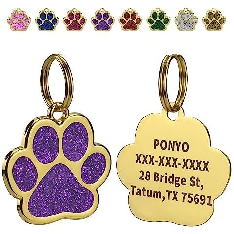 3 Pack Personalized Pet ID Tags for Dogs and Cats,Custom Engraved Pet Information,Zinc Alloy Cute Gold Paw Shaped Dog Collar ID Tag. Cover