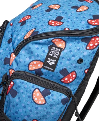 Image of ARENA Spiky III Backpack 45 Swimming Athlete Sports Gym Rucksack Large Training Gear Equipment Swim Bag for Men and Women, 45 Liters, Mushrooms