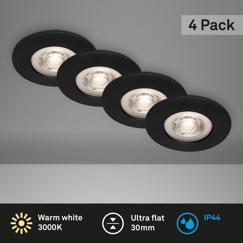 BRILONER - Juego de 4 focos LED empotrables de 230 V, plano, blanco cálido, 4,9 W 480 lm