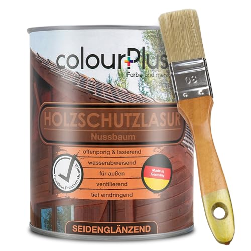 ColourPlus Holzschutzlasur außen 750 ml - Nussbaum - wetterfeste Holzschutzfarbe mit UV-Schutz für Gartenmöbel, Zäune und Carports - Holzlasur und Holzschutz Öl-Lasur für außen
