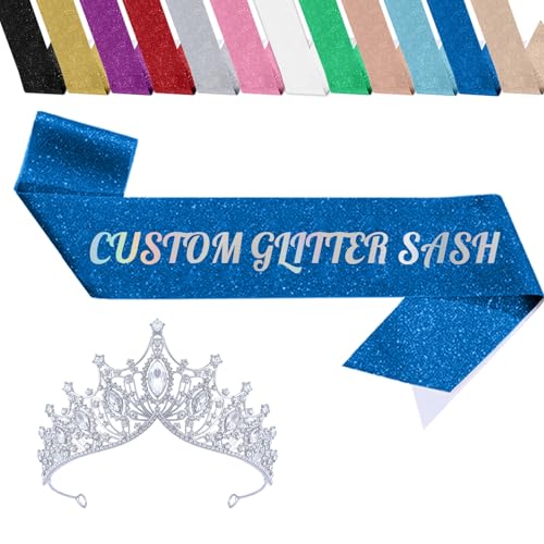 Macchiole Custom Sash Personalized with Your Text & Icons - Graduation Birthday Party Pageant Bachelorette Wedding Bride to Be Sash (Glitter Sash)