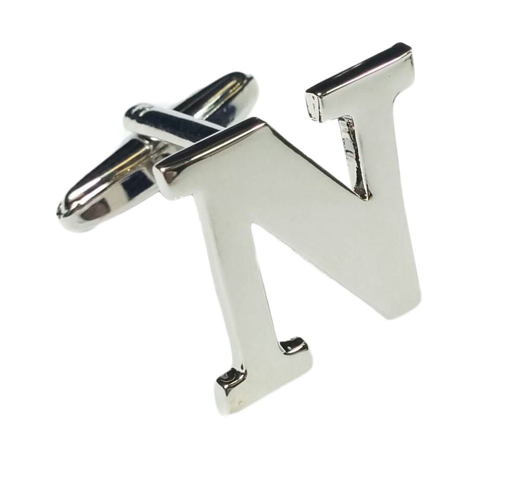 Charles William Men's Silver Alphabet Initial Cufflink - Letter N