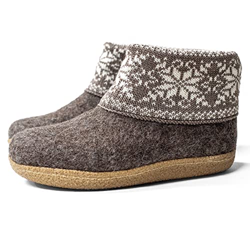 Burebure Womens Handmade Warm Wool Boot Slippers With Scandinavian Ornaments Knitted Collar thumb #1