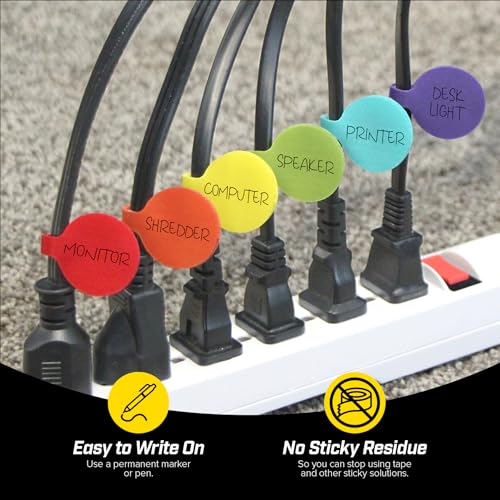Image of Cable Labels - Wrap-It Storage - Circles, Multi-Color (36-Pack) - Color Coded Labels for Organizing, Wire Tags Write on Surface for Labels for Charging Cords and Electronics