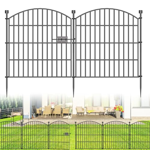 Image of 10 Panels No Dig Decorative Garden Fence with Gate - 24 in (H) x 20 ft (L) Dog Rabbits and Pets Fence Outdoor for Yard, Animal Barrier Tall Rustproof Metal Wire Fencing Border for Garden and Patio