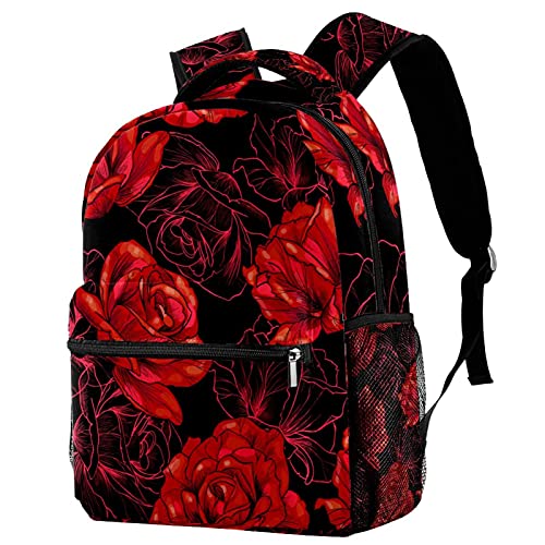 Sac à dos voyage motif roses rouges anti-encombrement avec poche gourde