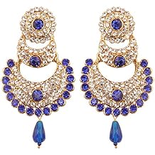 Touchstone Indian Bollywood Chand Bali Half Moon Crescent Rhinestones Designer Jewelry Chandelier Earrings For Women.