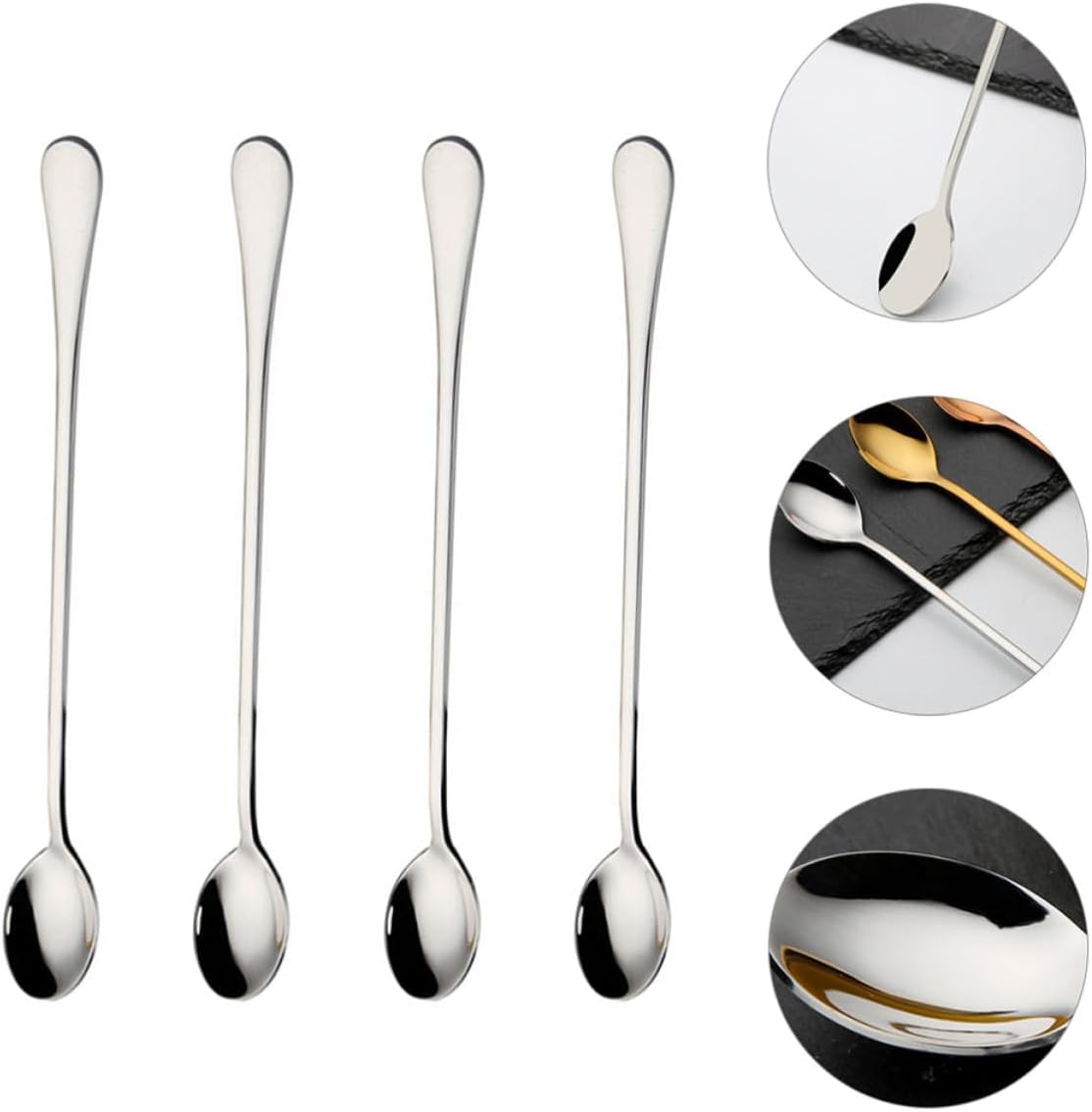 Gadpiparty 4pcs Stainless Steel Ice Scoop Ladle with Long Handle, Smooth Surface and Comfortable Touch, for Mixing Drinks and Household Use, Silver Bar Spoon Set