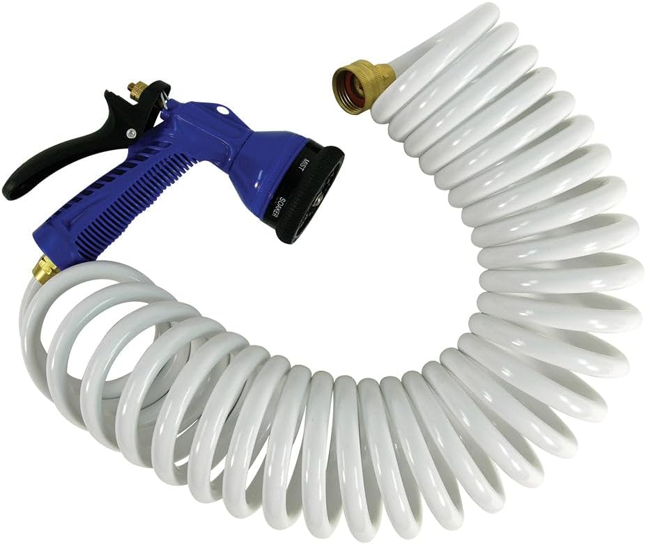 Whitecap25' White Coiled Hose w/Adjustable Nozzle