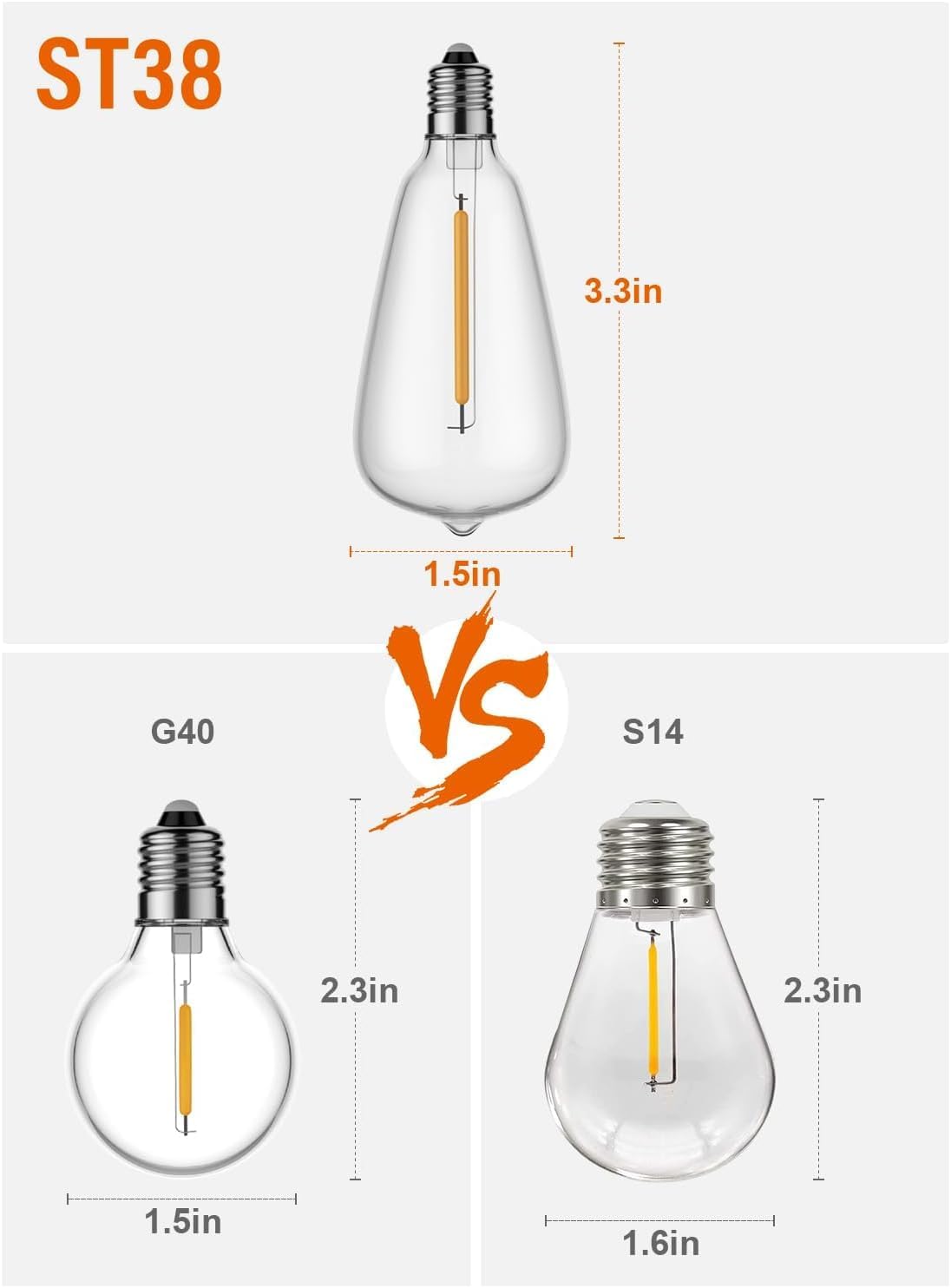 NOTOC LED Replacement Light Bulb,Dimmable Edison Light Bulb Warm White 0.6 watt G40/E12 Screw Base,ST38 LED Shatterproof Bulbs for Indoor/Outdoor Courtyard String Lights, Pack of 25