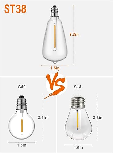 Miniatura 4 de Paquete de 15 bombillas Edison regulables, color blanco cálido, 0.6 W, base de tornillo G40E12, bombillas LED Shatterpro ST38 para tiras de luces