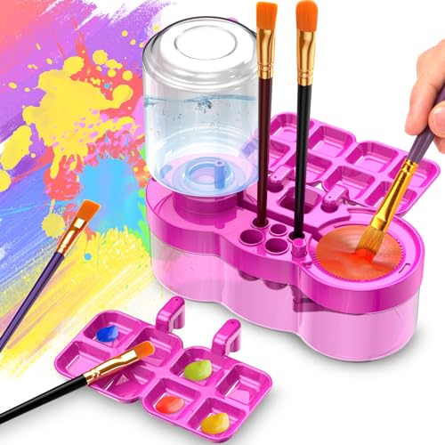 Image of Paint Brush Cleaner with Paint Tray, Upgraded 6-in-1 Painting Supplies with Drain and Brush Holder, Water Circulation Paint Brush Cleaner Tool for Acrylic, Watercolor, Water-Based Paints