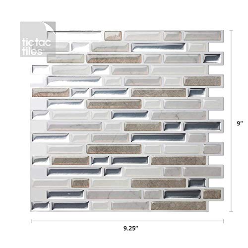 Tic Tac Tiles Peel and Stick Self Adhesive Removable Stick On Kitchen Backsplash Bathroom 3D Wall Tiles in Como Pebble (10 Sheets)