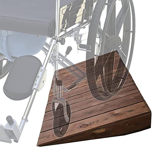 Rampe fauteuil roulant bois massif pour franchir les marches de porte et garage en sécurité