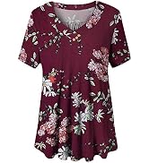 FOLUNSI Women's Plus Size Floral V-Neck Tunic Top - Short Sleeve Blouse (Purple Gray, 4XL) - View #3