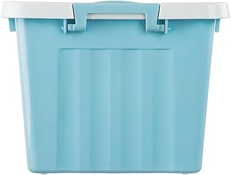 Cetomo 15L*4 White Plastic Storage box Tote Organizing Container with Durable Lid and Secure Latching Buckles, Stackable and Nestable, 3Pack, with Buckle