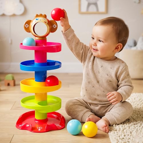 Image of Zest 4 Toyz Ball Drop Tower Toy for Kids Roll Rail Ball Run Stacking Track Toy with 5 Balls Colorful Activity Toy for Toddlers Boys Girls Birthday Gift